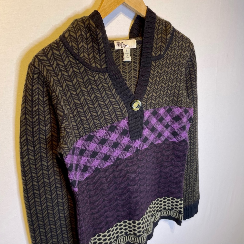 Neve Designs S Patchwork Sweater Hooded Chevron Checks Polka Dot Olive Green